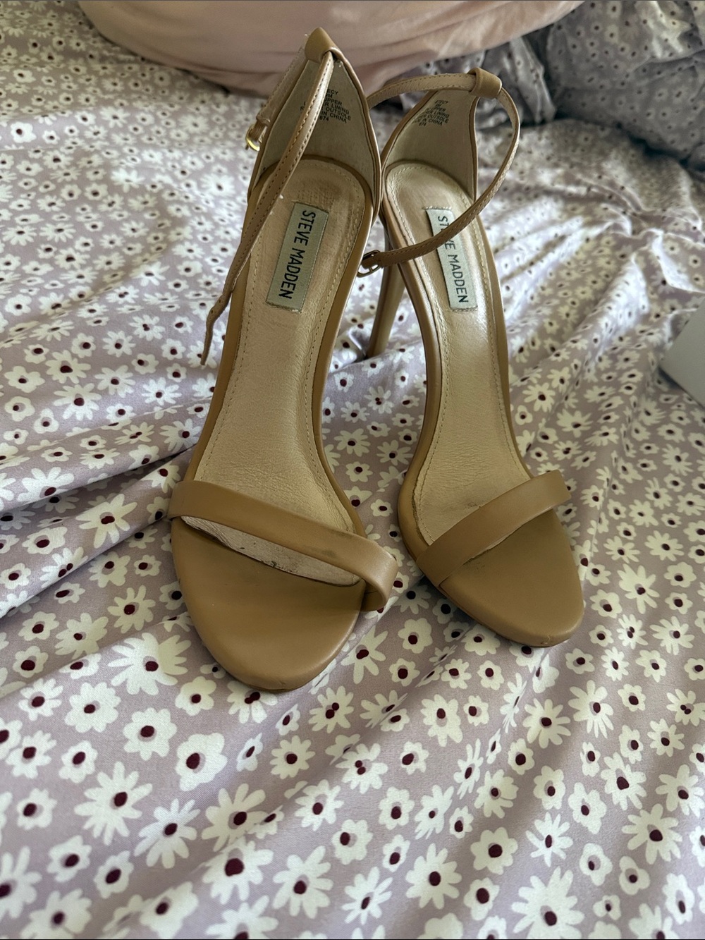 Steve Madden Tan Ankle-Strap Stiletto Sandals